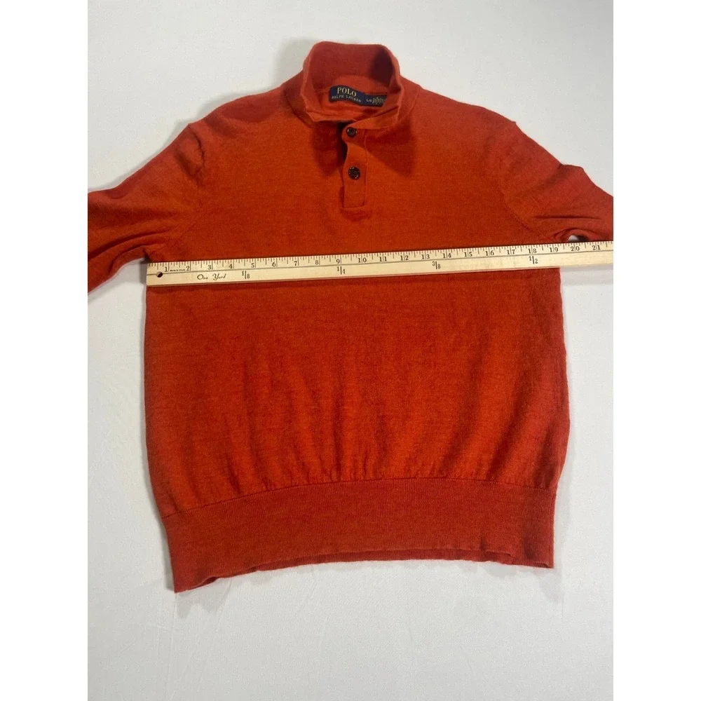 VTG Polo Ralph Lauren Merino Wool Three Button Sweater Men's L Orange‎